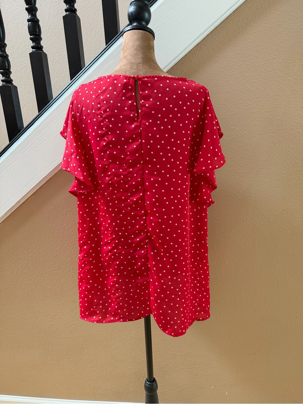 Elle Red Polka Dot Flutter Sleeve Blouse - Picture 2 of 6